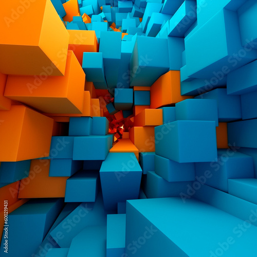 Abstract background with various design elements . Orange-blue colors. High quality illustration Generative AI