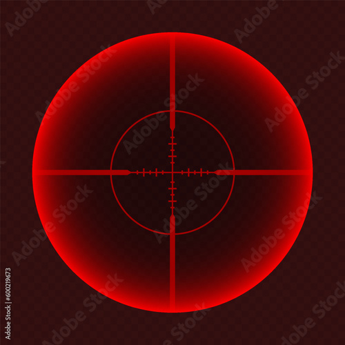 Various weapon thermal infrared sight, sniper rifle optical scope. Hunting gun viewfinder with crosshair. Aim, shooting mark symbol. Military target sign. Game UI element. Vector illustration