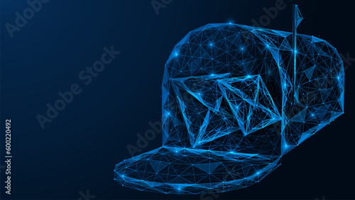 An open mailbox with letters inside. Low-poly design of interconnected lines of dots. Blue background.