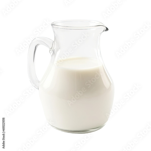 glass jug of milk isolated on a transparent background, generative ai photo