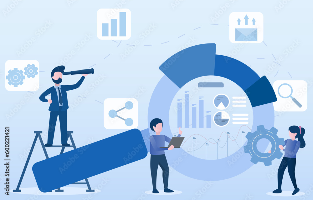 Data analysis process for business. Business people analyzing financial information, tactical plans, management strategy, and other data to improve and develop business. To achieve success. Data analysis process for business. Business people analyzing financial information, tactical plans, management strategy, and other data to improve and develop business. To achieve success.