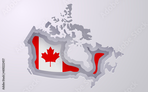 Creative Canada map with flag colors in paper cut style.