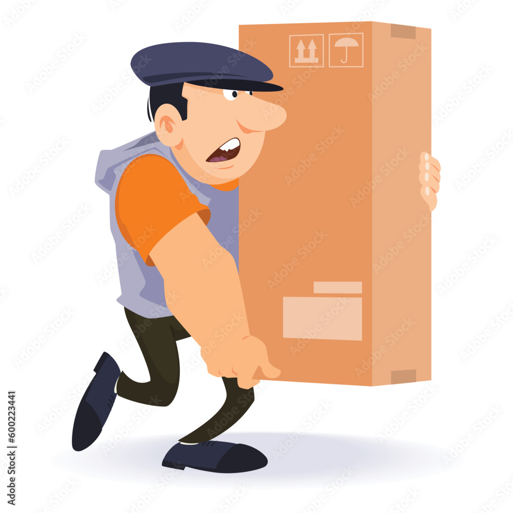 Loader carries large box. Illustration for internet and mobile website. Loader carries large box. Illustration for internet and mobile website.