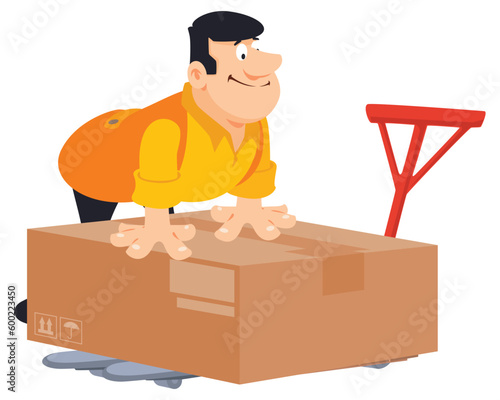 Loader carries large box. Illustration for internet and mobile website.