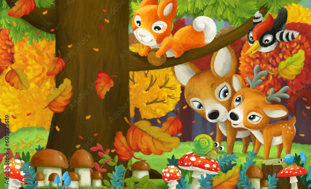 Fototapeta premium cartoon scene forest animals friends having fun