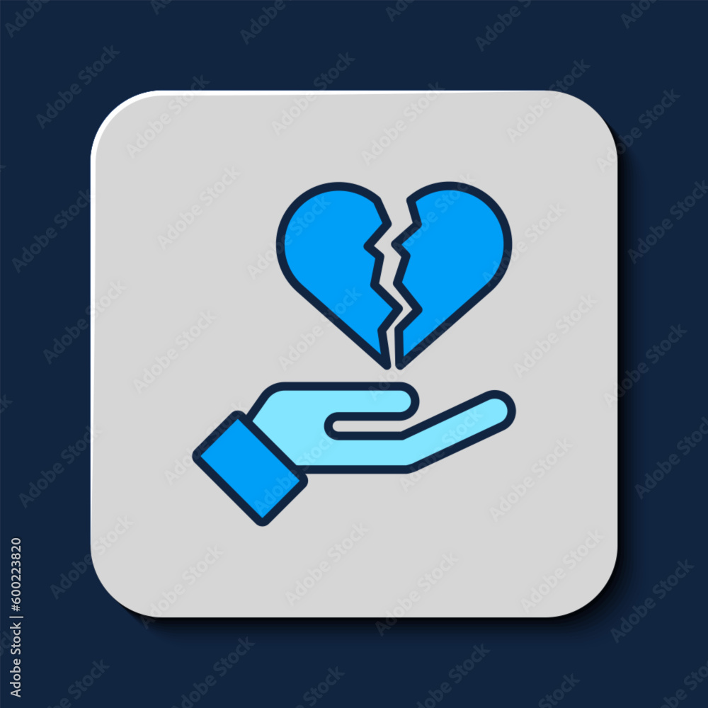 Filled outline Broken heart or divorce icon isolated on blue background. Love symbol. Valentines day. Vector Filled outline Broken heart or divorce icon isolated on blue background. Love symbol. Valentines day. Vector
