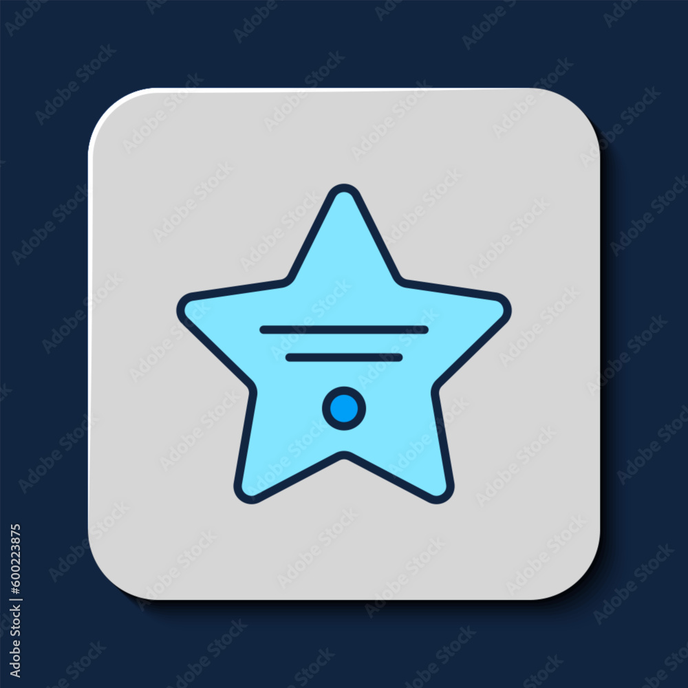 Filled outline Walk of fame star on celebrity boulevard icon isolated on blue background. Hollywood, famous sidewalk, boulevard actor. Vector