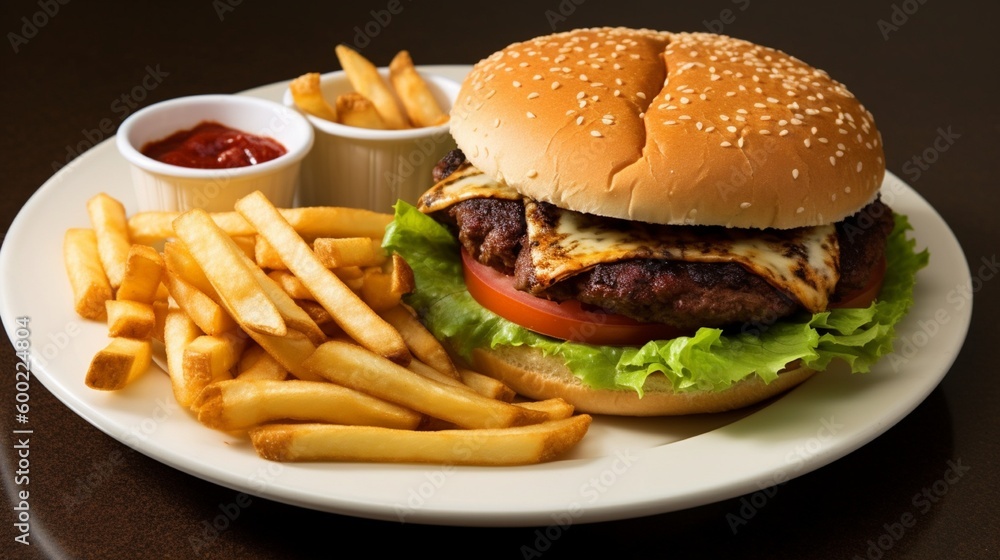 Fresh tasty burger on dark background AI image
Fresh tasty burger on dark background AI image
