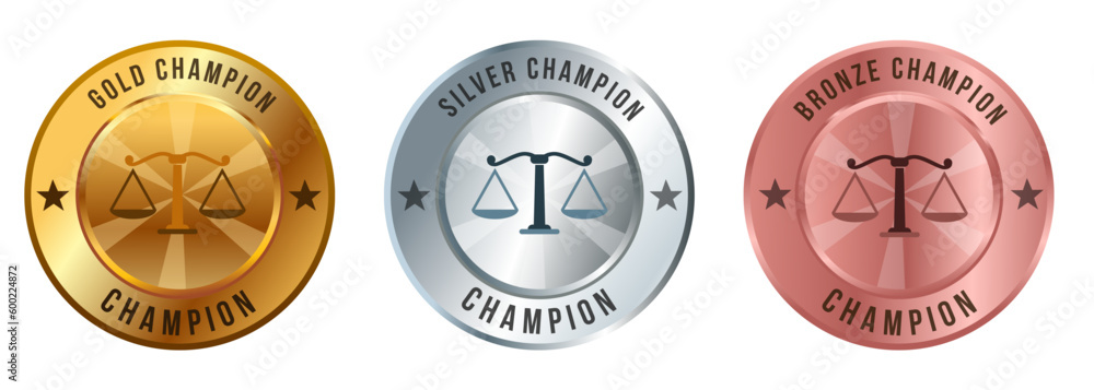 Law legislation scales symbol gold silver bronze medal legal balance competition championship prize best winner contest award