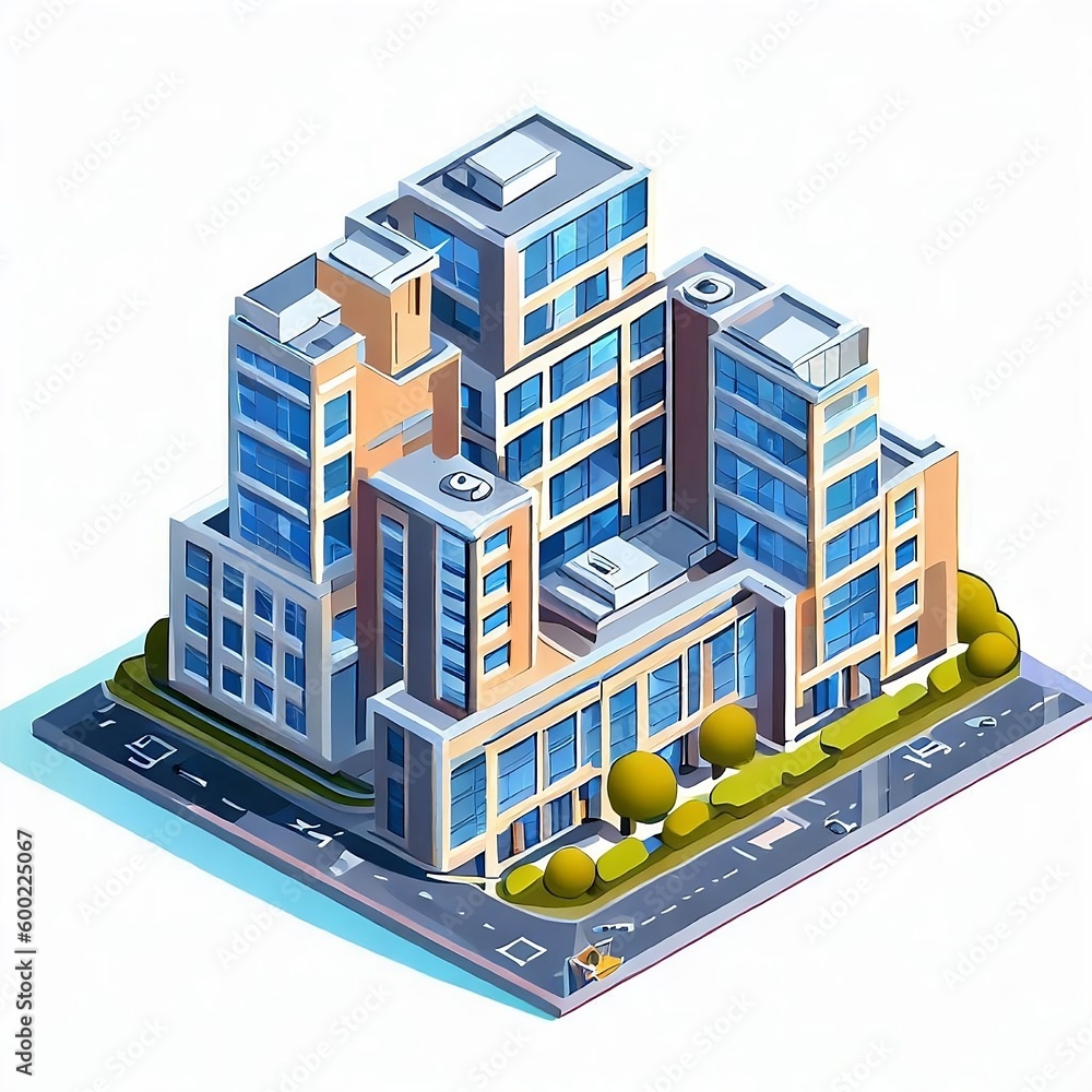 A cartoon drawing of a building with a street in front of it ai generated