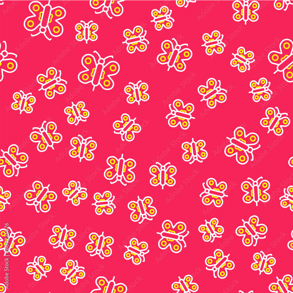 Line Butterfly icon isolated seamless pattern on red background. Vector Line Butterfly icon isolated seamless pattern on red background. Vector