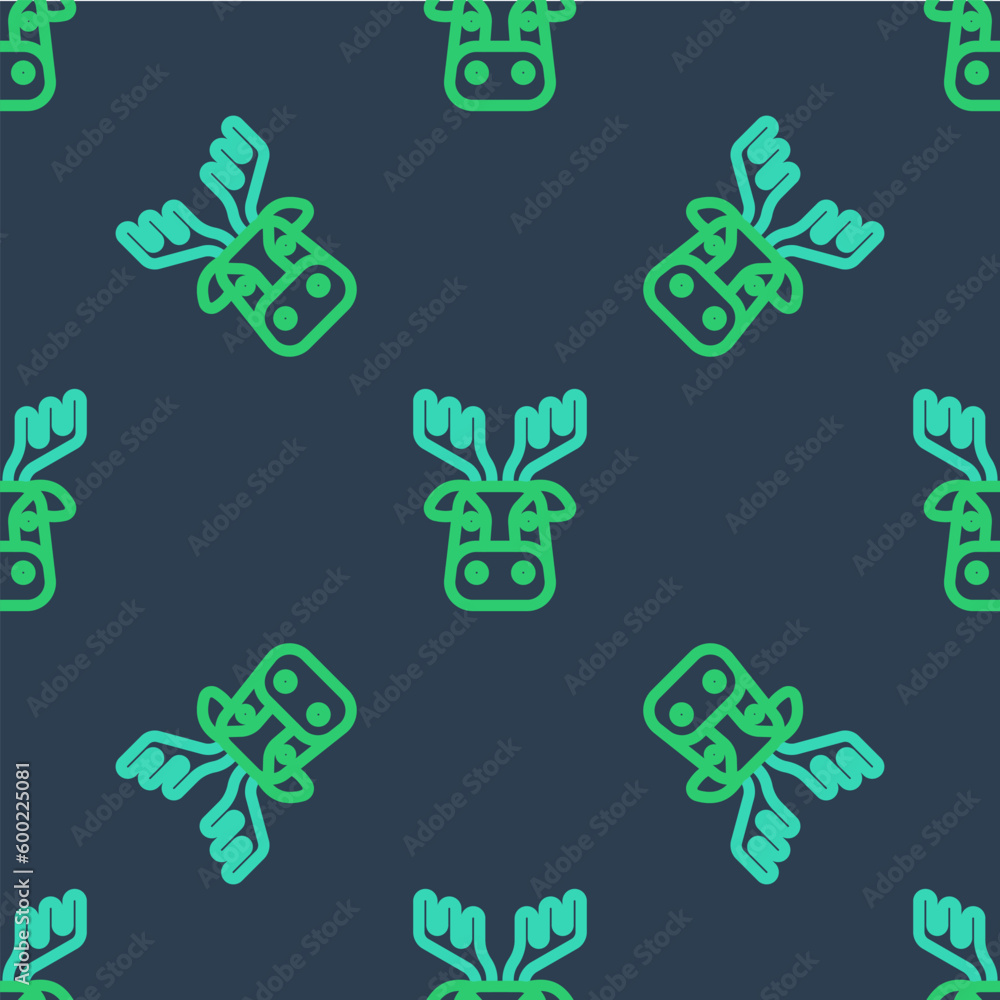 Line Deer head with antlers icon isolated seamless pattern on blue background. Vector Line Deer head with antlers icon isolated seamless pattern on blue background. Vector