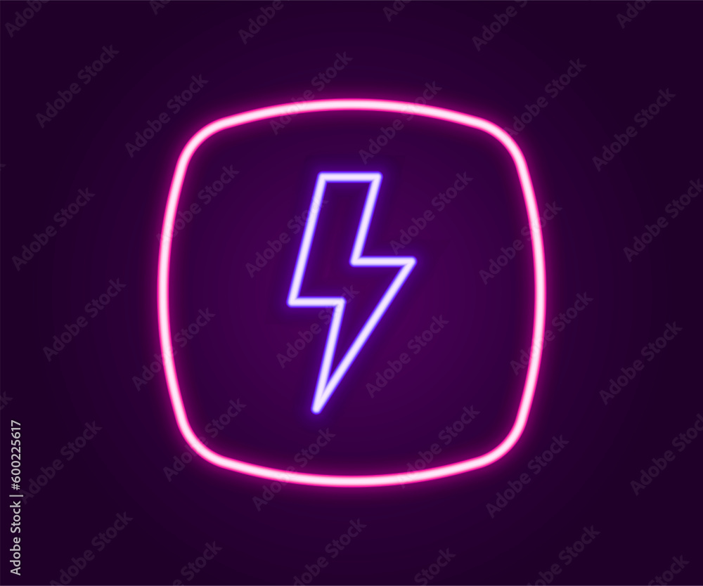 Glowing neon line Lightning bolt icon isolated on black background. Flash sign. Charge flash icon. Thunder bolt. Lighting strike. Colorful outline concept. Vector Glowing neon line Lightning bolt icon isolated on black background. Flash sign. Charge flash icon. Thunder bolt. Lighting strike. Colorful outline concept. Vector