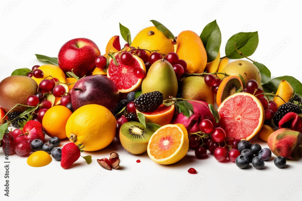 Fruits Scattered On A White Background Fruits Scattered On A White Background