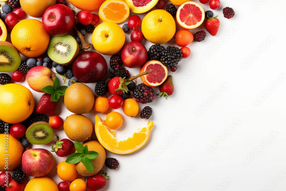 Fruits Scattered On A White Background Fruits Scattered On A White Background