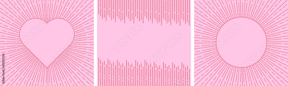 Set of templates backgrounds with linear abstraction. Fashionable pink linear figures in the style of  y2k. Girl backgrounds for text and photos.
