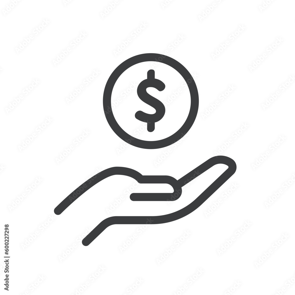 Hand Holding Dollar Money Coin Isolated Vector Icon Hand Holding Dollar Money Coin Isolated Vector Icon