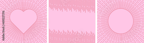 Set of templates backgrounds with linear abstraction. Fashionable pink linear figures in the style of  y2k. Girl backgrounds for text and photos.