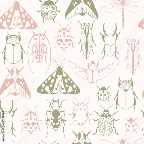 Seamless pattern with hand drawn insects