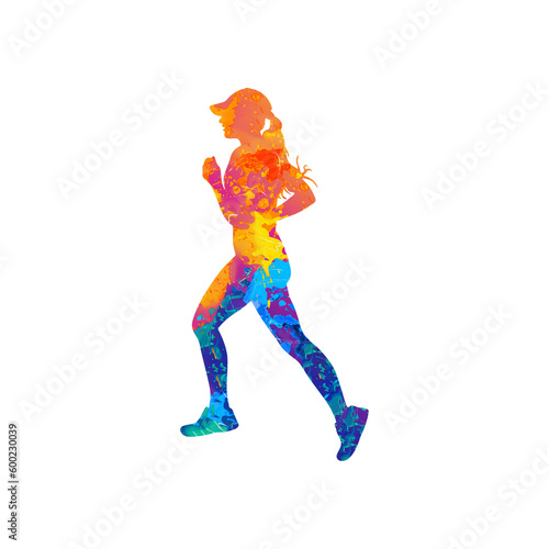 Watercolor jogging, Watercolor young girl running, watercolor sport, fitness