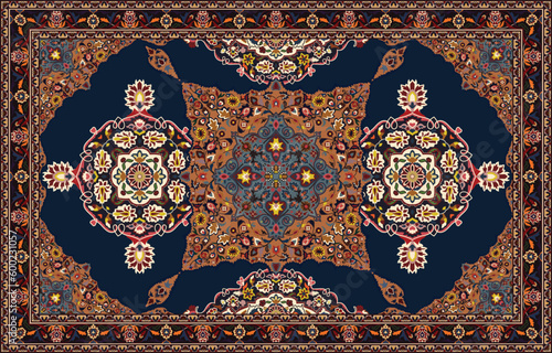 Colorful ornamental vector design for rug, tapis, yoga mat. Geometric ethnic clipart. Arabian ornamental carpet with decorative elements.Persian carpet,	
