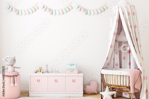 Boho baby room mockup, 3D render	
