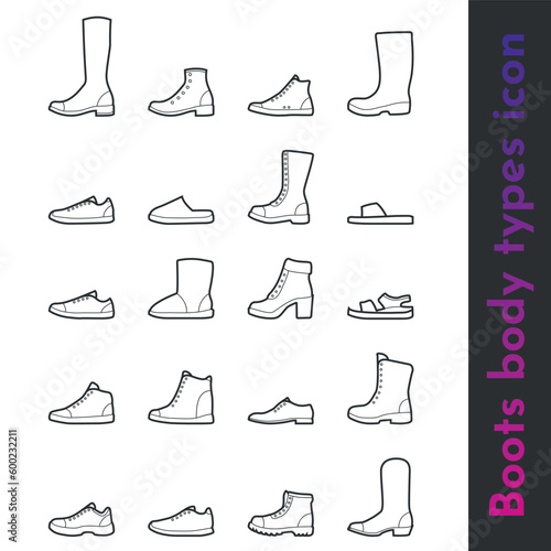 Vector line icon of type shoes and boots for online shop