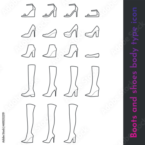Line vector set of shoes and boots icon for online shop and web