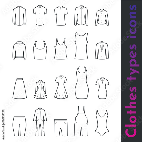 Clothes types icon for web and online shop in vector line