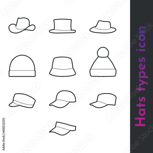 Set line vector icon hats and caps for online store shop and web pack