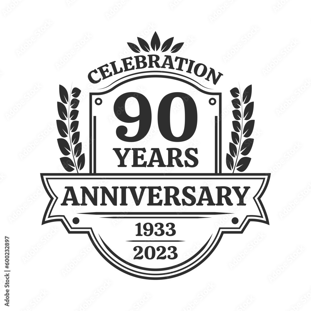 90 years anniversary icon or logo. Vintage birthday banner design. 90th