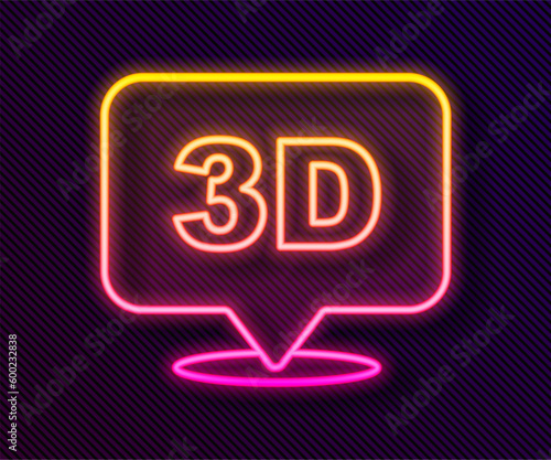 Glowing neon line 3D word icon isolated on black background. Vector