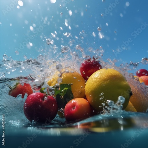 background fresh drop food strawberry water nature fruit healthy green vitamin. Generative AI.