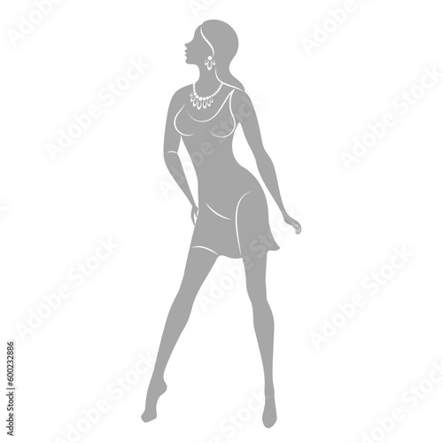 Fototapeta Naklejka Na Ścianę i Meble -  Silhouette of a woman in style. The girl is slender and beautiful. Lady is suitable for aesthetic decor, posters, stickers, logo. Vector illustration.