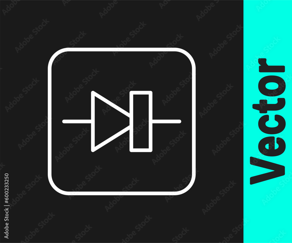 White line Diode in electronic circuit icon isolated on black background. Vector White line Diode in electronic circuit icon isolated on black background. Vector