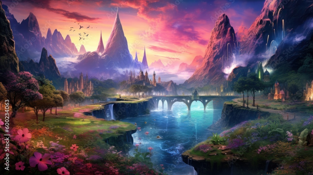 Fototapeta premium Fantasty Landscape With Mountains