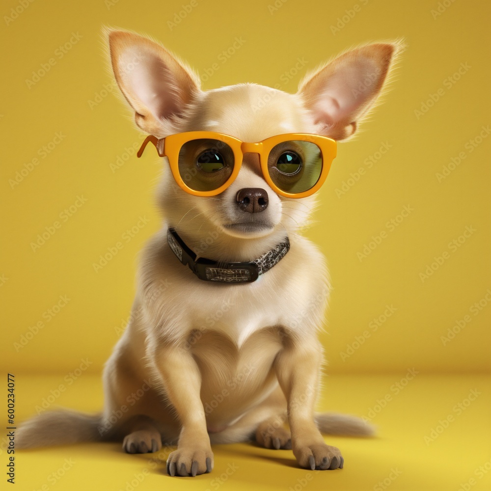 dog background cute portrait glasses yellow pet puppy animal chihuahua friend. Generative AI.