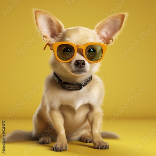 dog background cute portrait glasses yellow pet puppy animal chihuahua friend. Generative AI. © SHOTPRIME STUDIO
