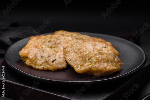 Delicious fried chopped fillet pancakes with spices, salt and herbs