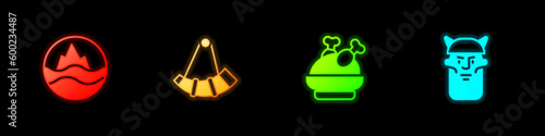 Set Sea and waves, Hunting horn, Roasted turkey chicken and Viking head icon. Vector