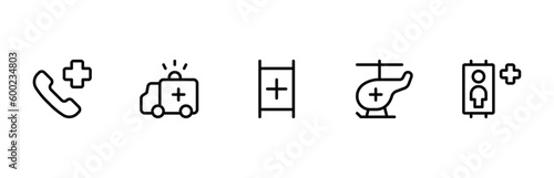 Ambulance icon, helicopter ambulance icon vector set design with Editable Stroke. Line, Solid, Flat Line, thin style and Suitable for Web Page, Mobile App, UI, UX design.