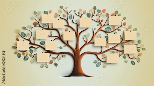 Family tree with empty cells, template. AI generation photo