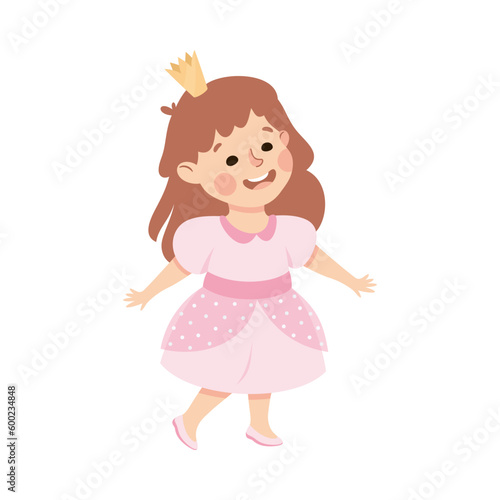 Little Girl Actor in Theater Costume of Queen with Crown Showing Performance Vector Illustration