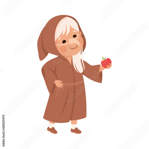 Little Girl Actress in Theater Costume of Witch with Apple Showing Performance Vector Illustration