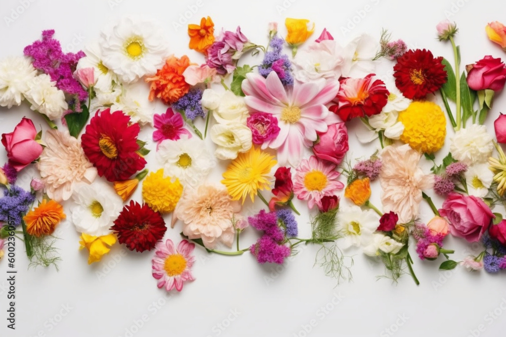 Flowers Scattered On A White Background