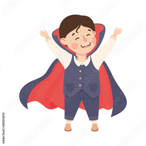 Little Boy Actor in Theater Costume of Count Dracula Showing Performance Vector Illustration