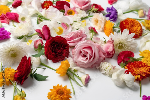 Flowers Scattered On A White Background