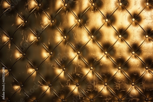 Shiny yellow metallic golden leather fabric texture background. Generative AI
