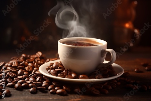 drink brown bean morning cafe mug cup aroma breakfast espresso. Generative AI.