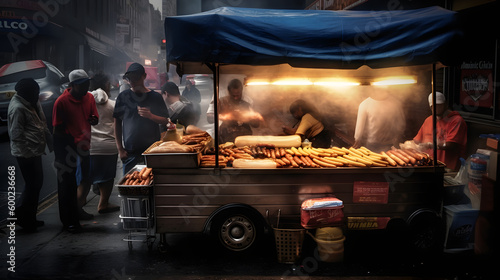 A Hotdog Vendor on a Busy New York City Street, generative AI